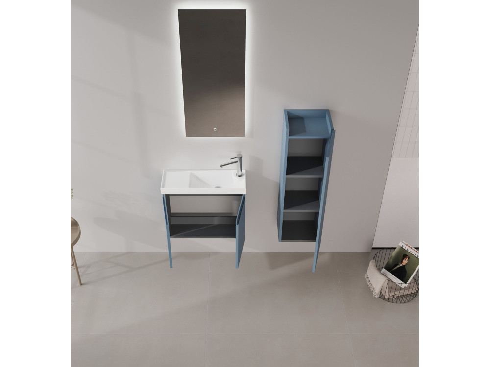 Set mobile lavabo con specchio (2 pezzi) "Ferla 60" - 60 x 22 x 50 cm - Blu opaco