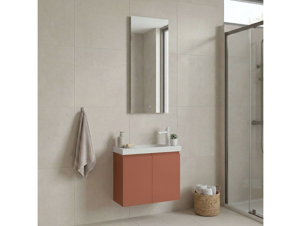 Set mobile lavabo con specchio (2 pezzi) "Ferla 60" - 60 x 22 x 50 cm - Cinnamon opaco