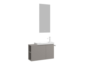 Set mobile lavabo con specchio (2 pezzi) "Ferla 80" - 80 x 22 x 45 cm - Mink opaco