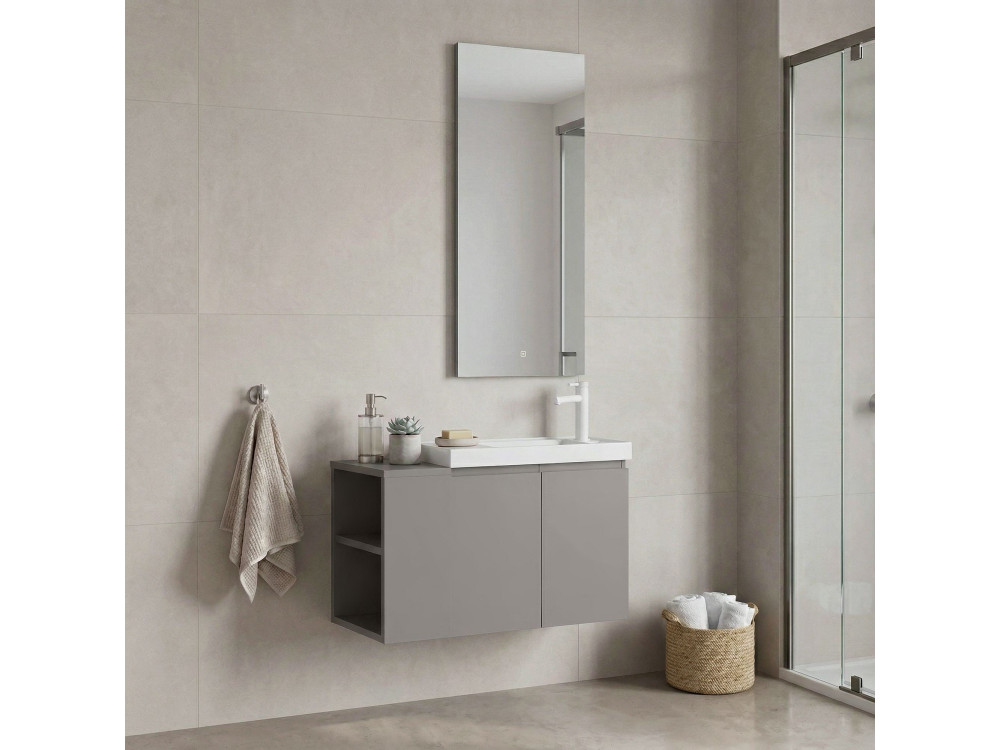 Set mobile lavabo con specchio (2 pezzi) "Ferla 80" - 80 x 22 x 45 cm - Mink opaco
