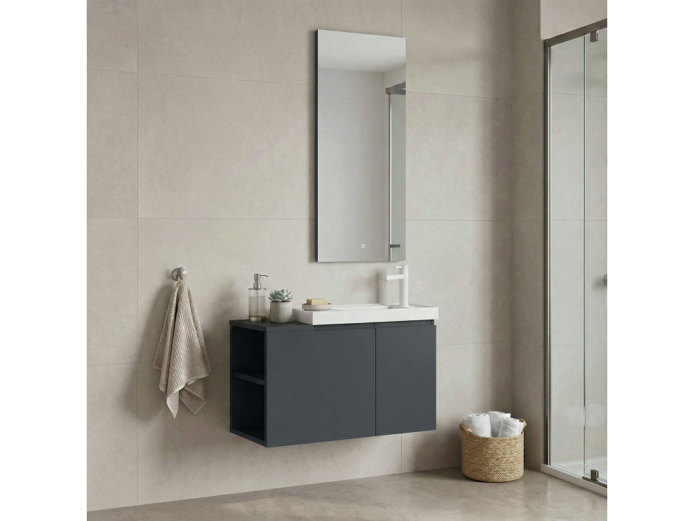 Set mobile lavabo con specchio (2 pezzi) "Ferla 80" - 80 x 22 x 45 cm - Antracite opaco