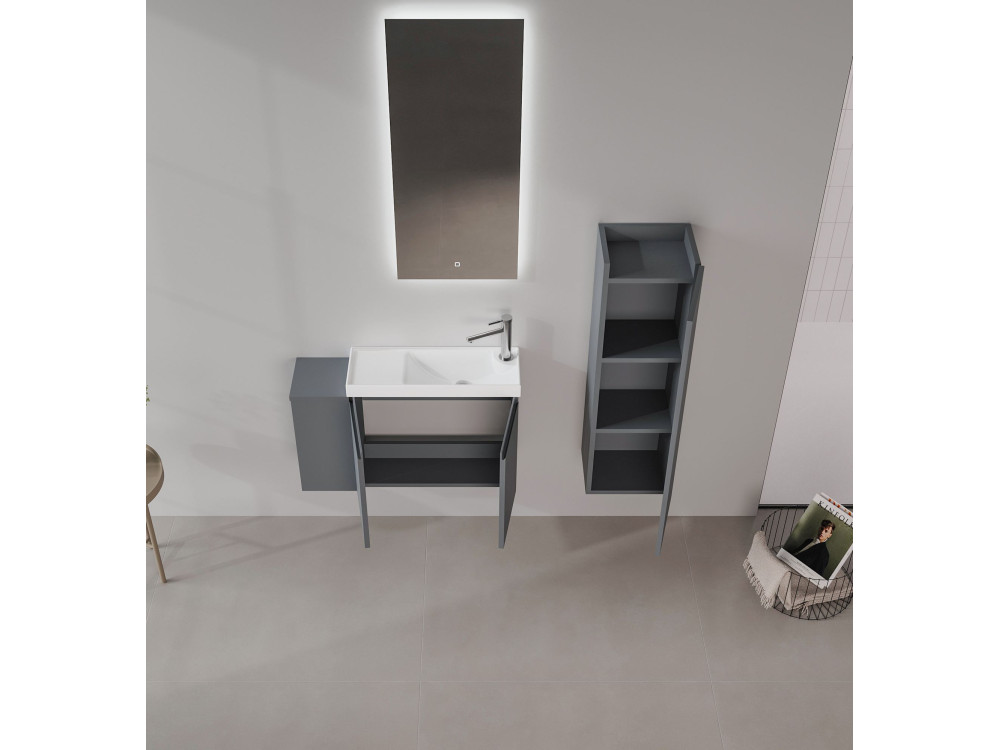 Set mobile lavabo con specchio (2 pezzi) "Ferla 80" - 80 x 22 x 45 cm - Antracite opaco