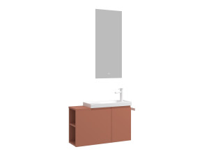 Set mobile lavabo con specchio (2 pezzi) "Ferla 80" - 80 x 22 x 45 cm - Cinnamon opaco