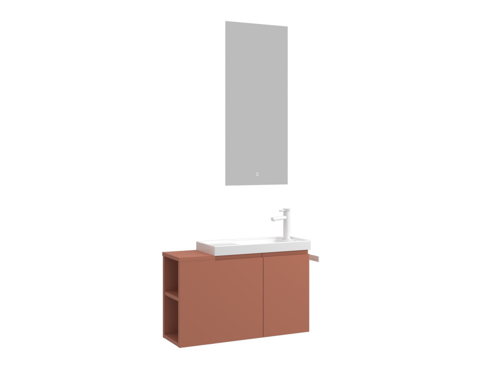 Set mobile lavabo con specchio (2 pezzi) "Ferla 80" - 80 x 22 x 45 cm - Cinnamon opaco
