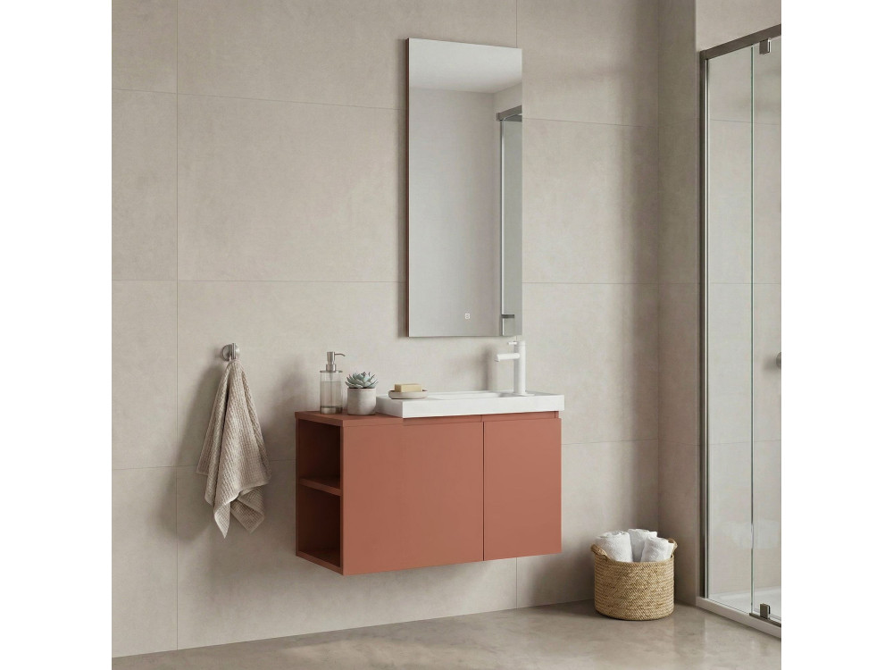 Set mobile lavabo con specchio (2 pezzi) "Ferla 80" - 80 x 22 x 45 cm - Cinnamon opaco