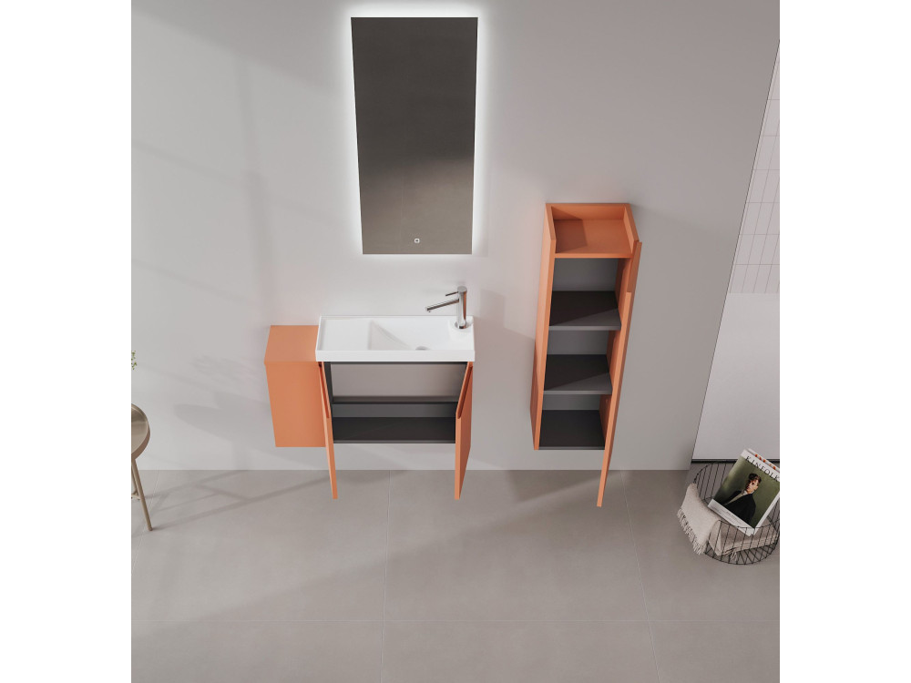 Set mobile lavabo con specchio (2 pezzi) "Ferla 80" - 80 x 22 x 45 cm - Cinnamon opaco