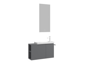 Set mobile lavabo con specchio (2 pezzi) "Ferla 80" - 80 x 22 x 45 cm - Grigio opaco