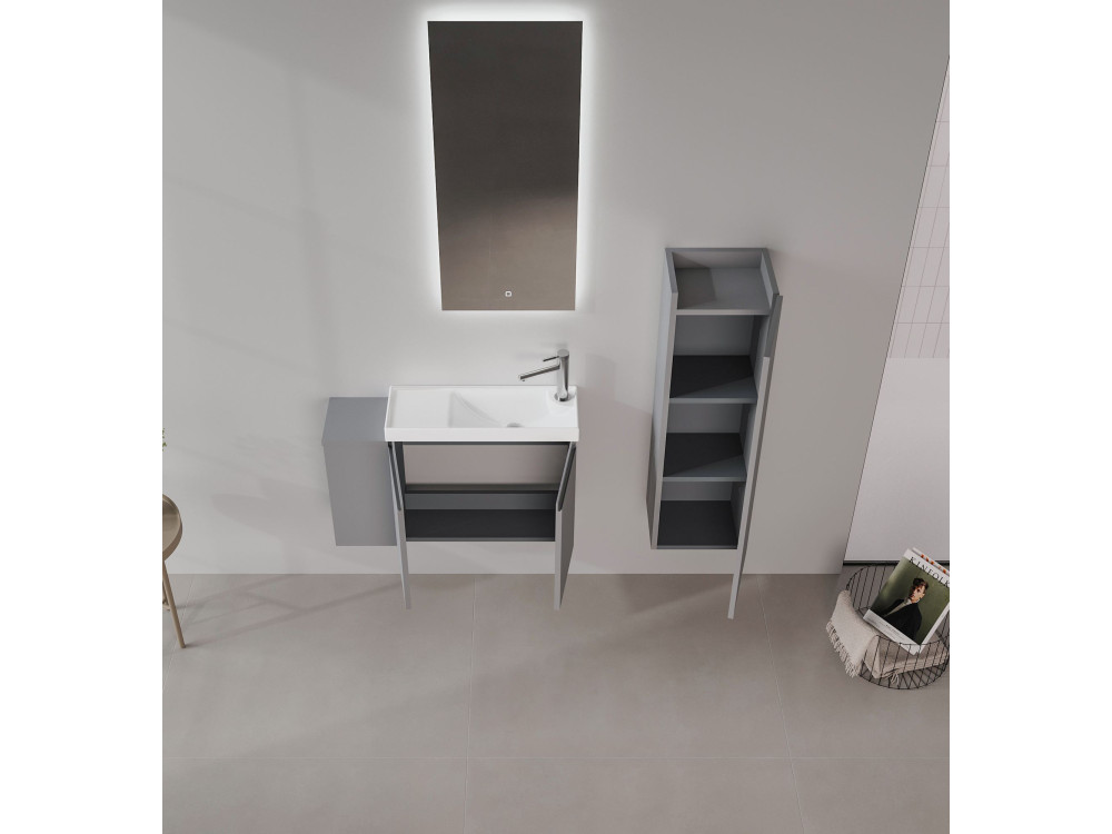 Set mobile lavabo con specchio (2 pezzi) "Ferla 80" - 80 x 22 x 45 cm - Grigio opaco