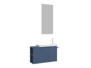 Set mobile lavabo con specchio (2 pezzi) "Ferla 80" - 80 x 22 x 45 cm - Blu opaco