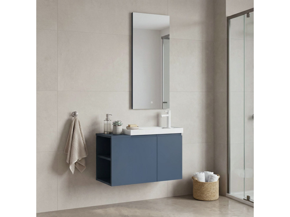 Set mobile lavabo con specchio (2 pezzi) "Ferla 80" - 80 x 22 x 45 cm - Blu opaco