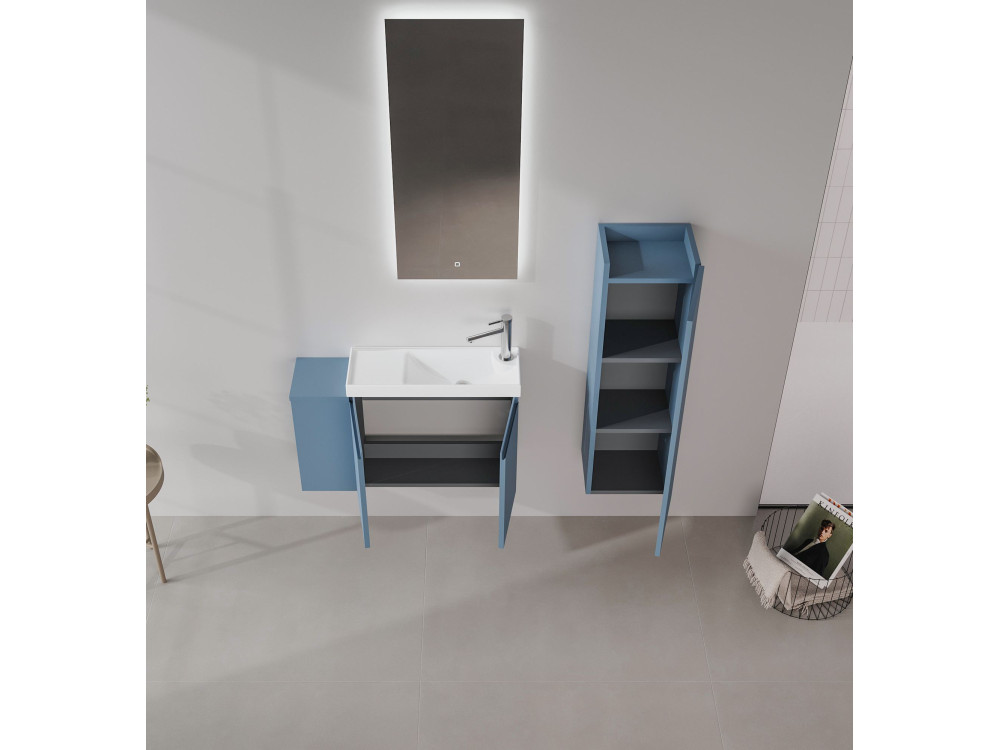 Set mobile lavabo con specchio (2 pezzi) "Ferla 80" - 80 x 22 x 45 cm - Blu opaco