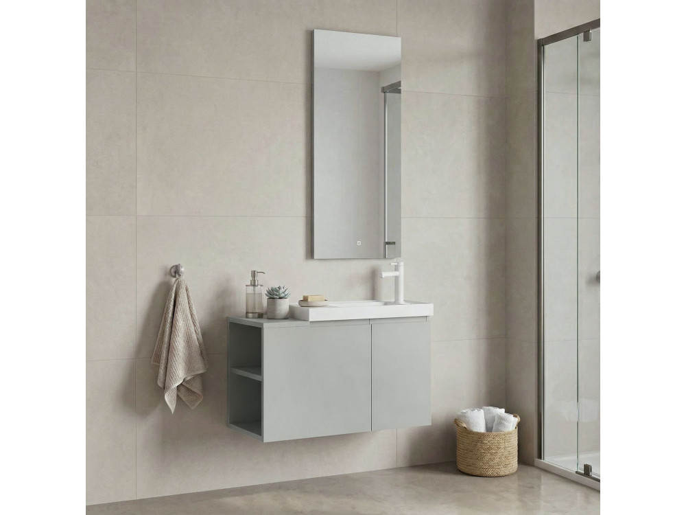 Set mobile lavabo con specchio (2 pezzi) "Ferla 80" - 80 x 22 x 45 cm - Cashmere opaco