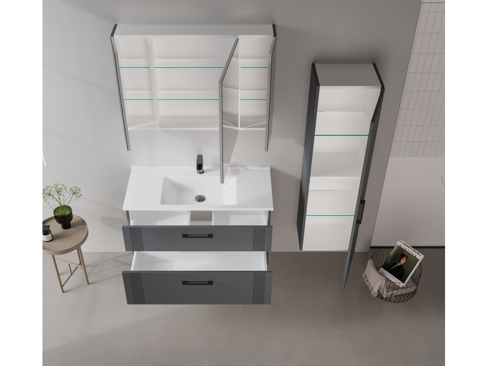 Mobile lavabo "Bari 100 v2" - 100 x 45 x 55 cm - Antracite opaco