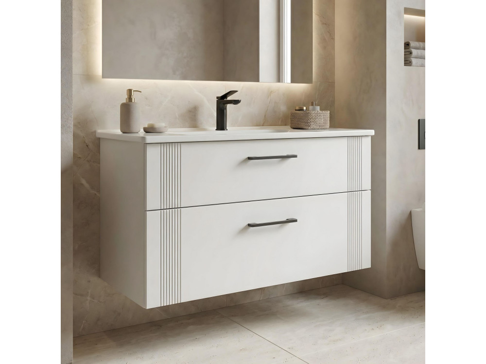 Mobile lavabo "Bari 100 v2" - 100 x 45 x 55 cm - Bianco opaco
