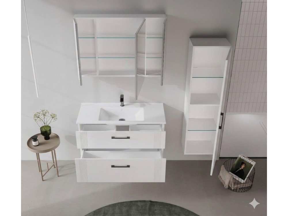 Mobile lavabo "Bari 100 v2" - 100 x 45 x 55 cm - Bianco opaco