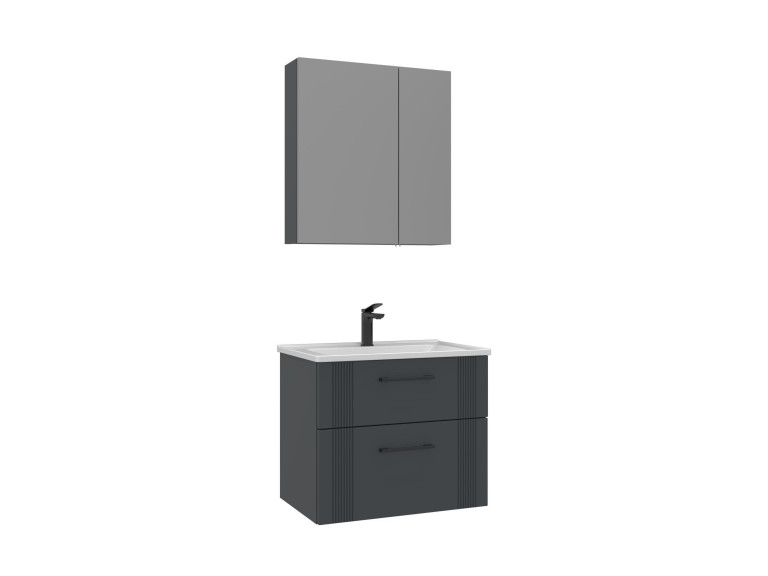 Set mobile lavabo con specchio (2 pezzi) "Bari 65 v2" - 65 x 45 x 55 cm - Antracite opaco