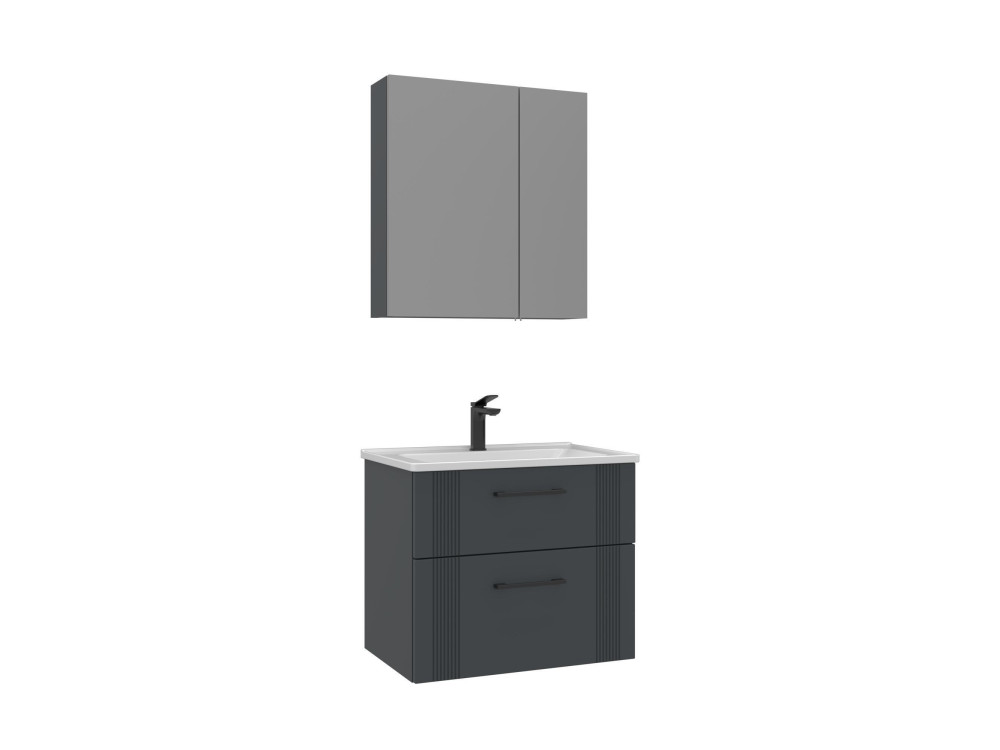 Set mobile lavabo con specchio (2 pezzi) "Bari 65 v2" - 65 x 45 x 55 cm - Antracite opaco