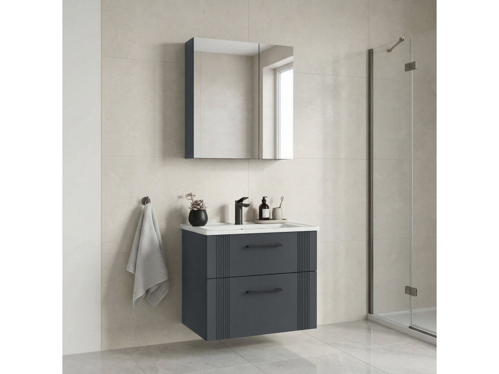 Set mobile lavabo con specchio (2 pezzi) "Bari 65 v2" - 65 x 45 x 55 cm - Antracite opaco