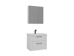 Set mobile lavabo con specchio (2 pezzi) "Bari 65 v2" - 65 x 45 x 55 cm - Bianco opaco