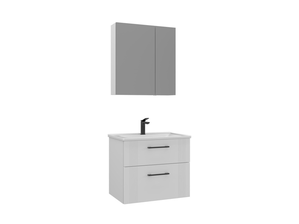 Set mobile lavabo con specchio (2 pezzi) "Bari 65 v2" - 65 x 45 x 55 cm - Bianco opaco