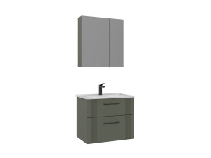 Set mobile lavabo con specchio (2 pezzi) "Bari 65 v2" - 65 x 45 x 55 cm - Verde opaco