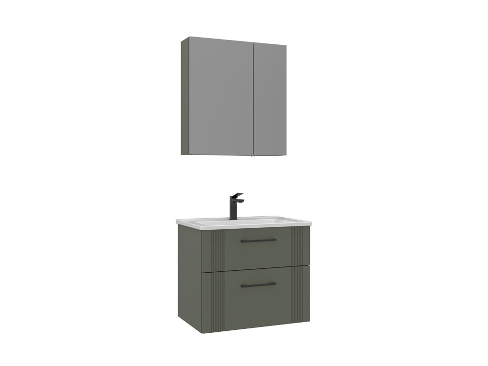 Set mobile lavabo con specchio (2 pezzi) "Bari 65 v2" - 65 x 45 x 55 cm - Verde opaco
