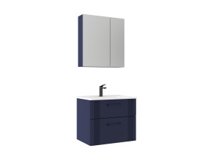 Set mobile lavabo con specchio (2 pezzi) "Bari 65 v2" - 65 x 45 x 55 cm - Blu navy opaco