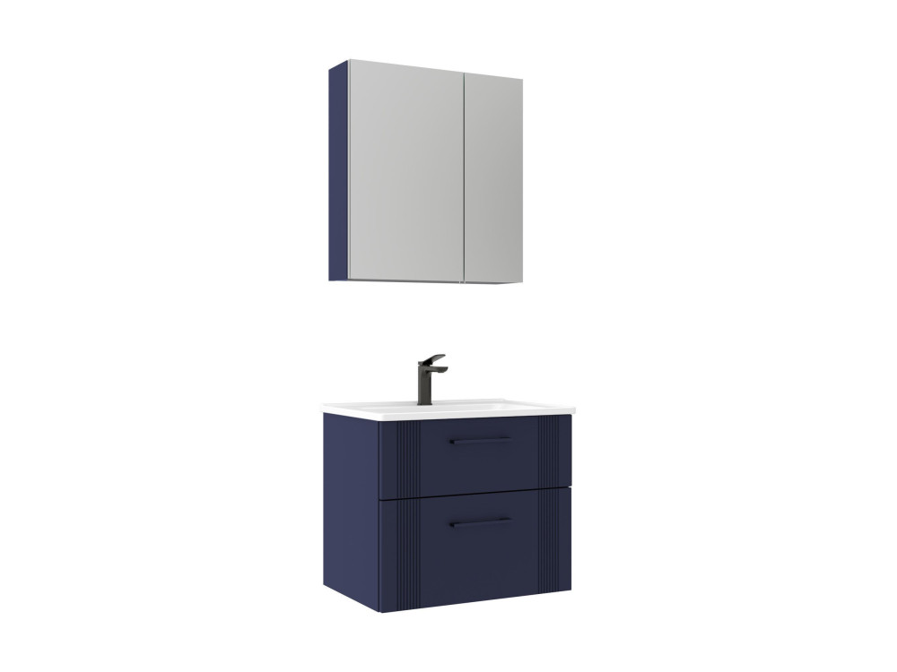 Set mobile lavabo con specchio (2 pezzi) "Bari 65 v2" - 65 x 45 x 55 cm - Blu navy opaco
