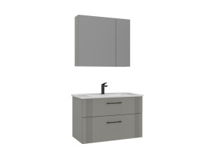 Set mobile lavabo con specchio (2 pezzi) "Bari 85 v2" - 85 x 45 x 55 cm - Cashmere opaco