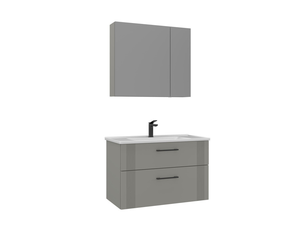 Set mobile lavabo con specchio (2 pezzi) "Bari 85 v2" - 85 x 45 x 55 cm - Cashmere opaco