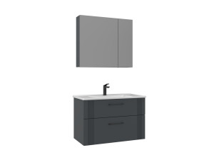 Set mobile lavabo con specchio (2 pezzi) "Bari 85 v2" - 85 x 45 x 55 cm - Antracite opaco