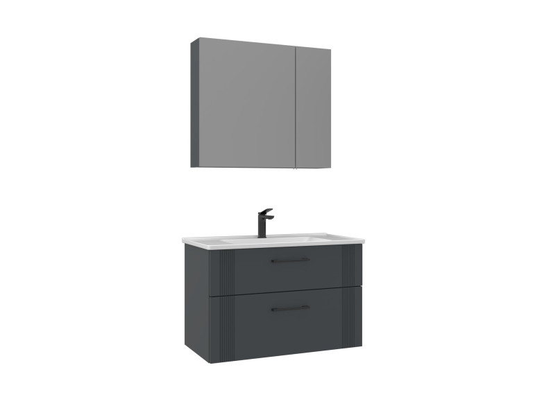 Set mobile lavabo con specchio (2 pezzi) "Bari 85 v2" - 85 x 45 x 55 cm - Antracite opaco