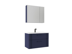 Set mobile lavabo con specchio (2 pezzi) "Bari 85 v2" - 85 x 45 x 55 cm - Blu navy opaco