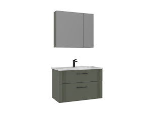 Set mobile lavabo con specchio (2 pezzi) "Bari 85 v2" - 85 x 45 x 55 cm - Verde opaco