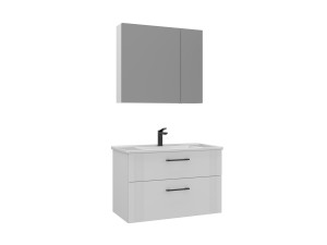 Set mobile lavabo con specchio (2 pezzi) "Bari 85 v2" - 85 x 45 x 55 cm - Bianco opaco