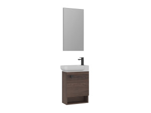Set mobile lavabo con specchio (2 pezzi) "Begonya 55" - 53 x 33 x 75 cm - Noce