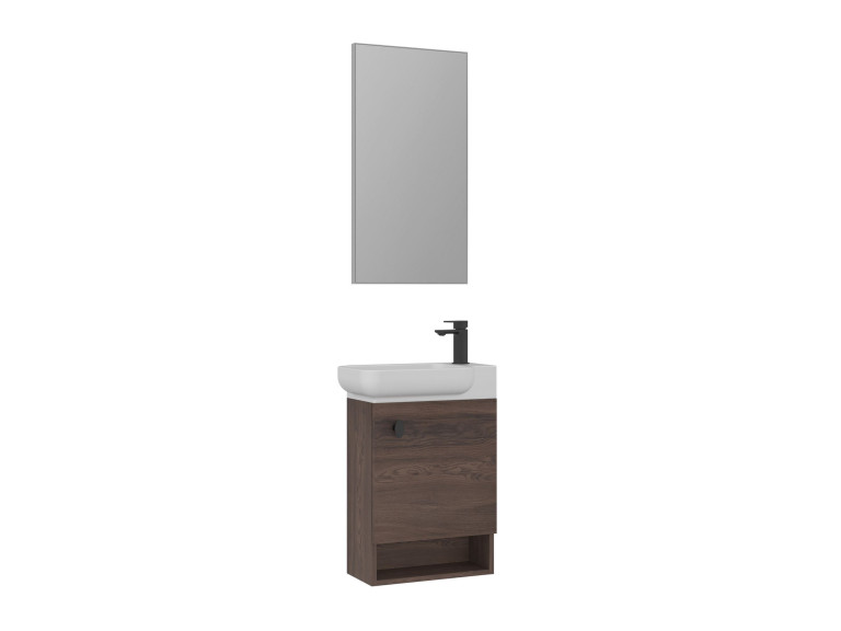 Set mobile lavabo con specchio (2 pezzi) "Begonya 55" - 53 x 33 x 75 cm - Noce