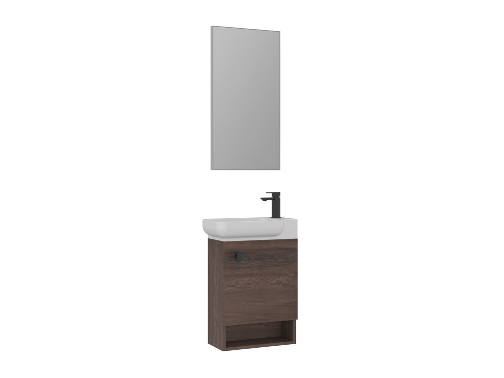 Set mobile lavabo con specchio (2 pezzi) "Begonya 55" - 53 x 33 x 75 cm - Noce