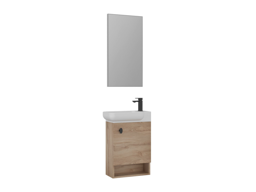 Set mobile lavabo con specchio (2 pezzi) "Begonya 55" - 53 x 33 x 75 cm - Rovere