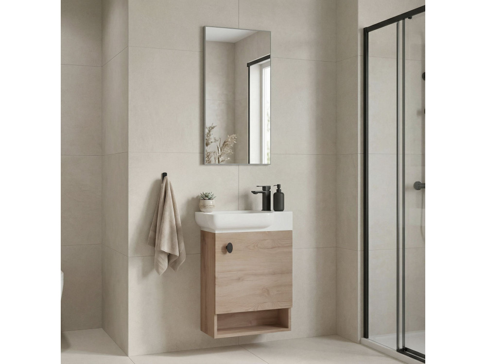 Set mobile lavabo con specchio (2 pezzi) "Begonya 55" - 53 x 33 x 75 cm - Rovere