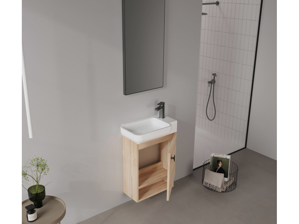 Set mobile lavabo con specchio (2 pezzi) "Begonya 55" - 53 x 33 x 75 cm - Rovere