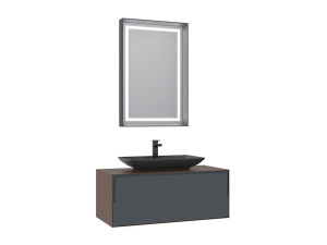 Set mobile lavabo con specchio (2 pezzi) "Craft 100" - 100 x 50 x 40 cm - Noce / Antracite