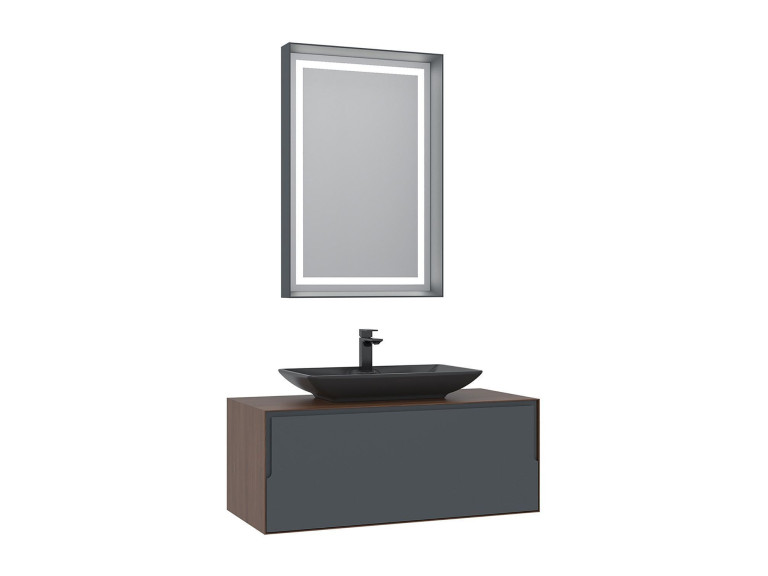 Set mobile lavabo con specchio (2 pezzi) "Craft 100" - 100 x 50 x 40 cm - Noce / Antracite