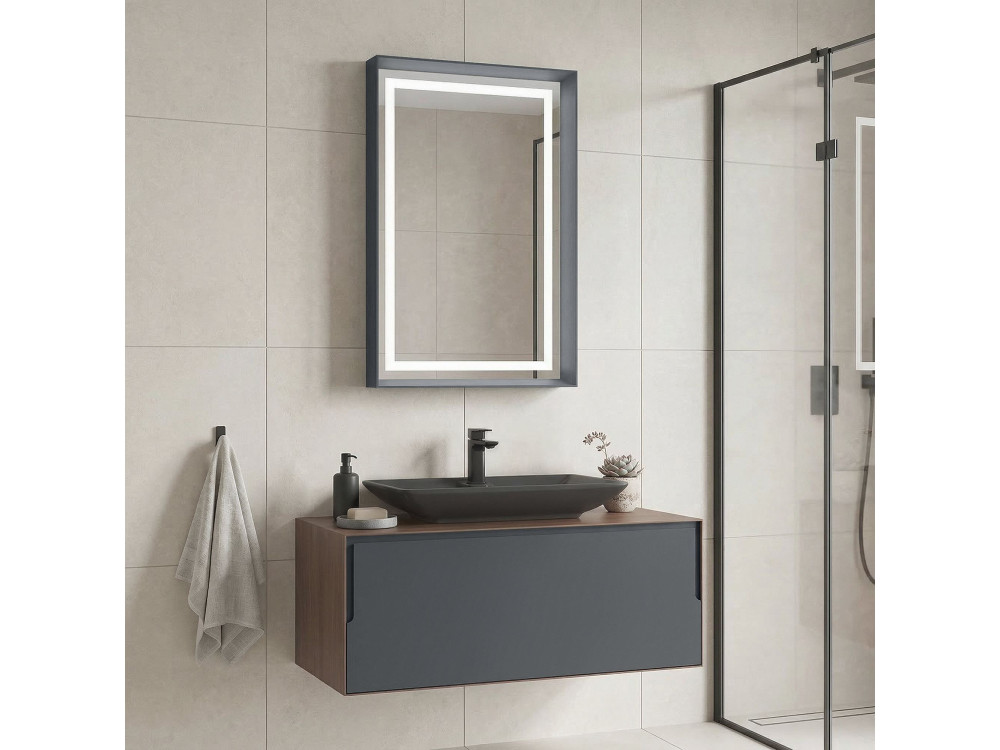Set mobile lavabo con specchio (2 pezzi) "Craft 100" - 100 x 50 x 40 cm - Noce / Antracite