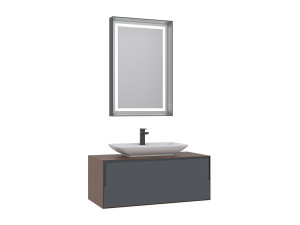 Set mobile lavabo con specchio (2 pezzi) "Craft 100" - 100 x 50 x 40 cm - Noce / Antracite / Bianco