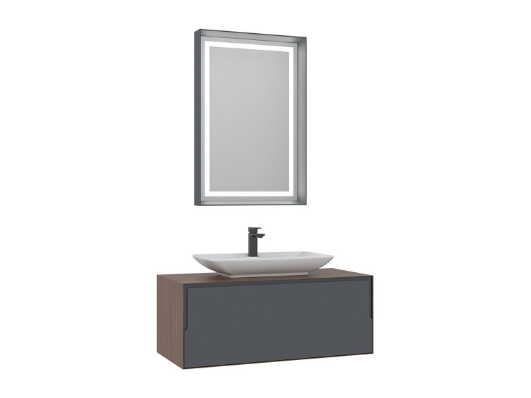 Set mobile lavabo con specchio (2 pezzi) "Craft 100" - 100 x 50 x 40 cm - Noce / Antracite / Bianco