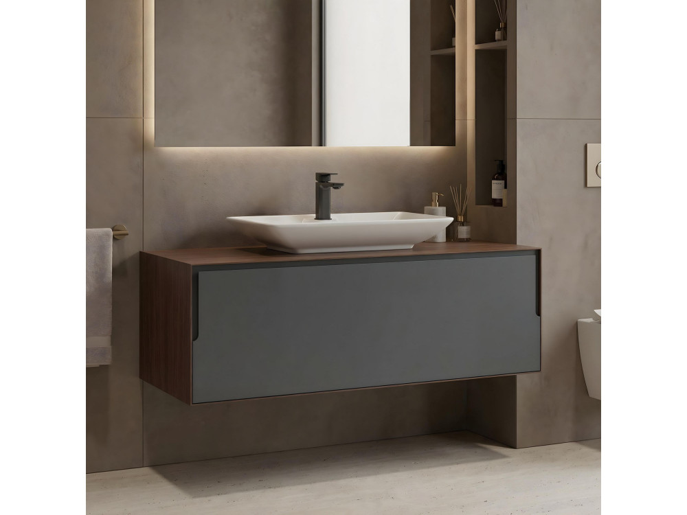 Mobile lavabo "Craft 120" - 120 x 50 x 40 cm - Noce / Antracite