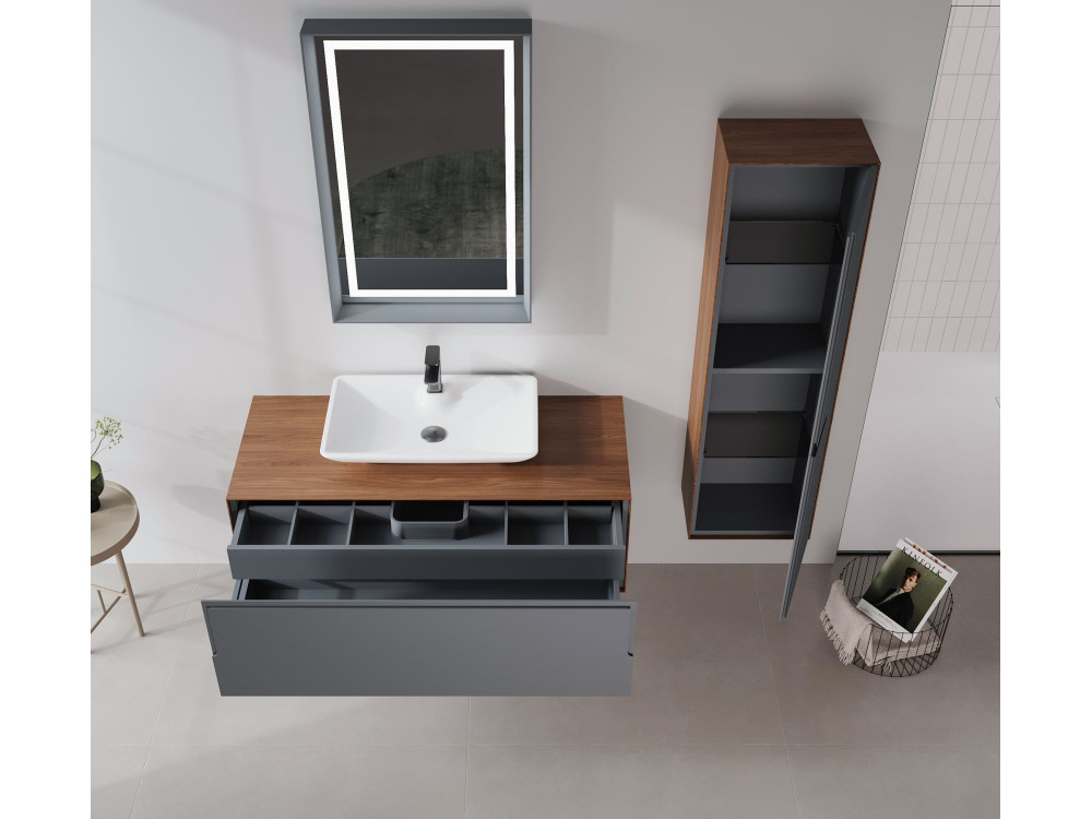Mobile lavabo "Craft 120" - 120 x 50 x 40 cm - Noce / Antracite