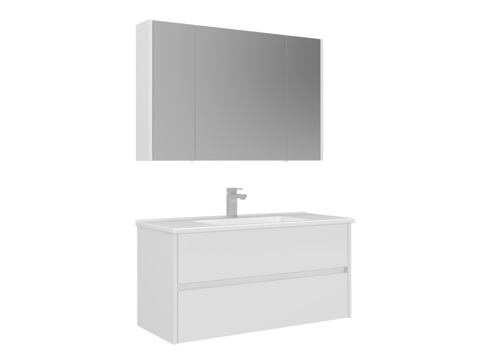 Set mobile lavabo con specchio (2 pezzi) "Arno 100" - 100 x 45 x 52 cm - Bianco
