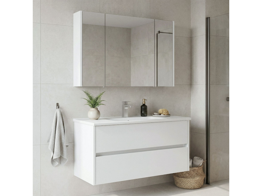 Set mobile lavabo con specchio (2 pezzi) "Arno 100" - 100 x 45 x 52 cm - Bianco
